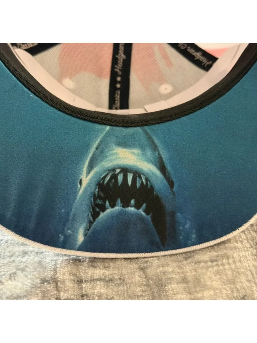 Headgear Classics Jaws Movie Snapback Hat Men's Adjustable White Red Splatter